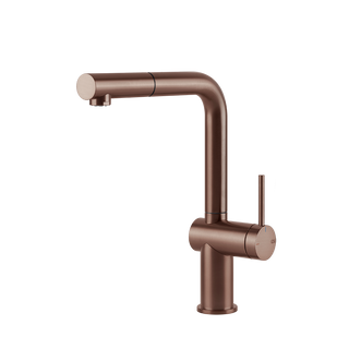 Gessi Inedito keukenmengkraan met L-uitloop en uittrekbare handdouche Geborsteld Koper