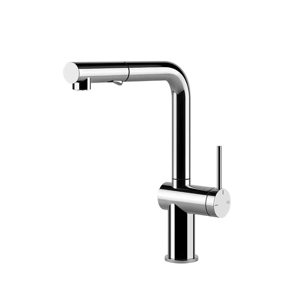 Gessi Inedito keukenmengkraan met L-uitloop en uittrekbare 2-straals handdouche (293 mm hoog) Chroom