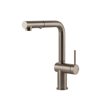 Gessi Inedito keukenmengkraan met L-uitloop en uittrekbare 2-straals handdouche (293 mm hoog) Finox