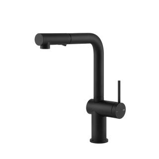 Gessi Inedito keukenmengkraan met L-uitloop en uittrekbare 2-straals handdouche (293 mm hoog) Mat Zwart
