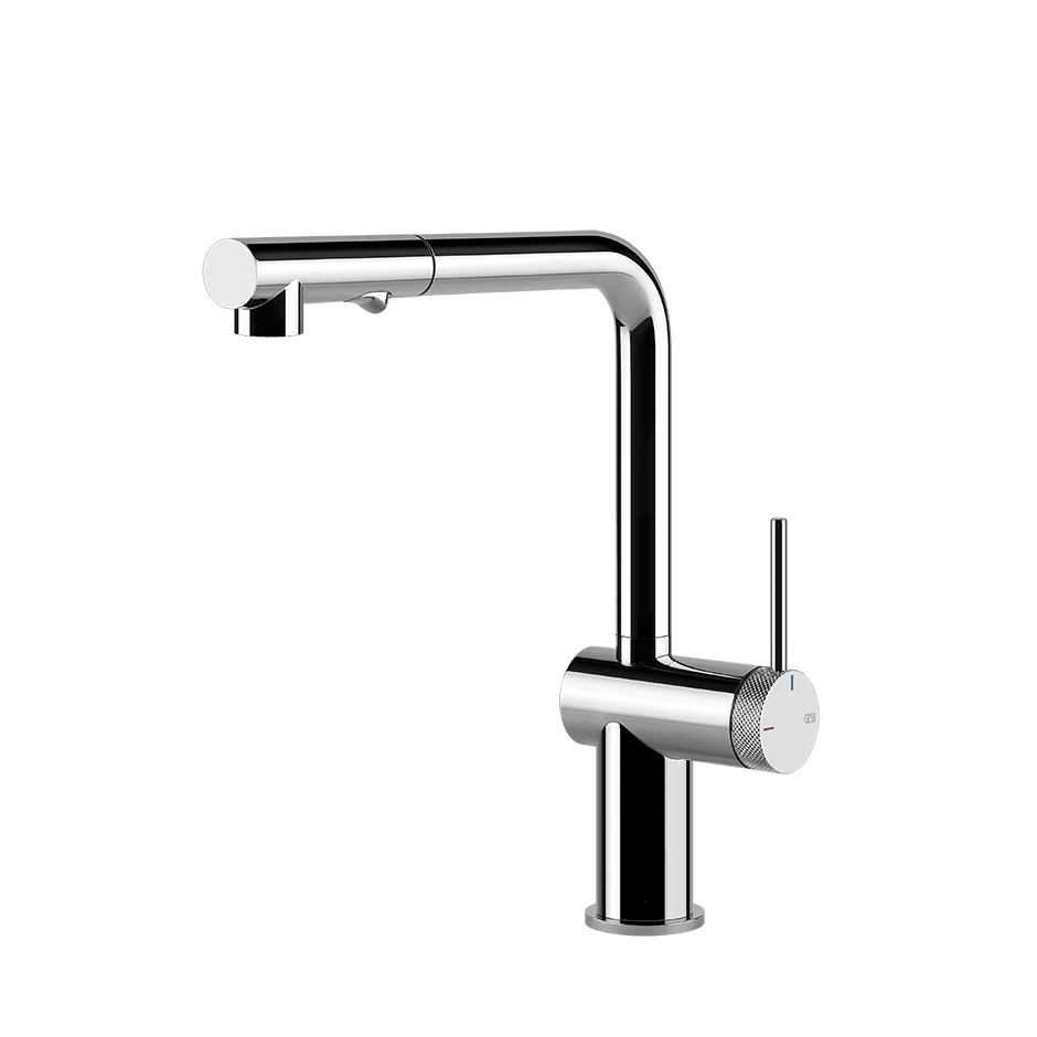 Gessi Inedito keukenmengkraan met L-uitloop en uittrekbare 2-straals handdouche (303 mm hoog) Chroom