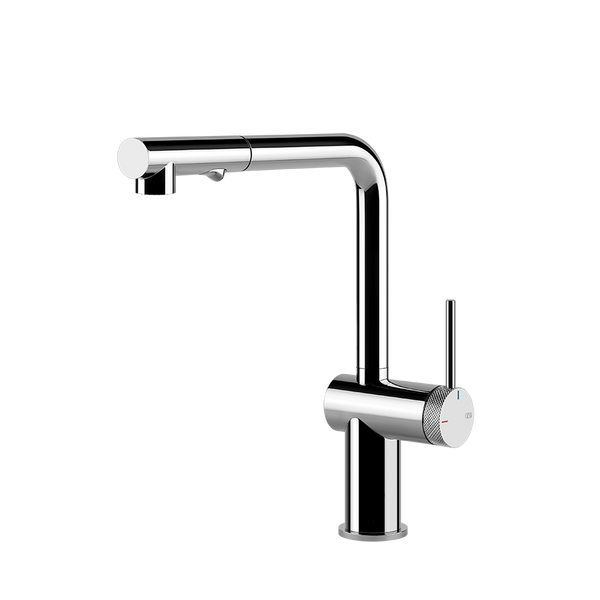 Gessi Inedito keukenmengkraan met L-uitloop en uittrekbare 2-straals handdouche (303 mm hoog) Chroom
