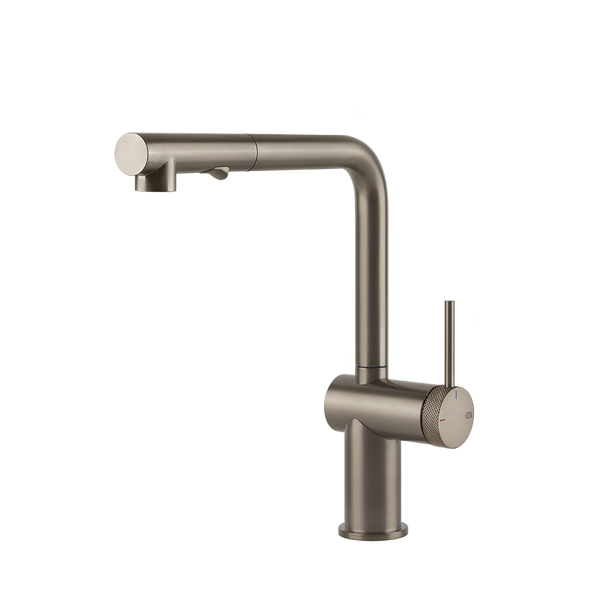 Gessi Inedito keukenmengkraan met L-uitloop en uittrekbare 2-straals handdouche (303 mm hoog) Finox