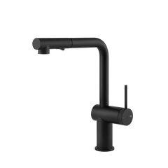 Gessi Inedito keukenmengkraan met L-uitloop en uittrekbare 2-straals handdouche (303 mm hoog) Mat Zwart