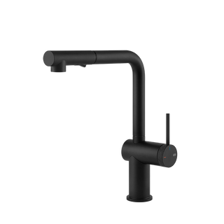 Gessi Inedito keukenmengkraan met L-uitloop en uittrekbare 2-straals handdouche (303 mm hoog) Mat Zwart