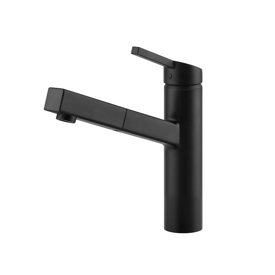 Gessi Thalium keukenmengkraan met L-uitloop en uittrekbare handdouche Mat Zwart