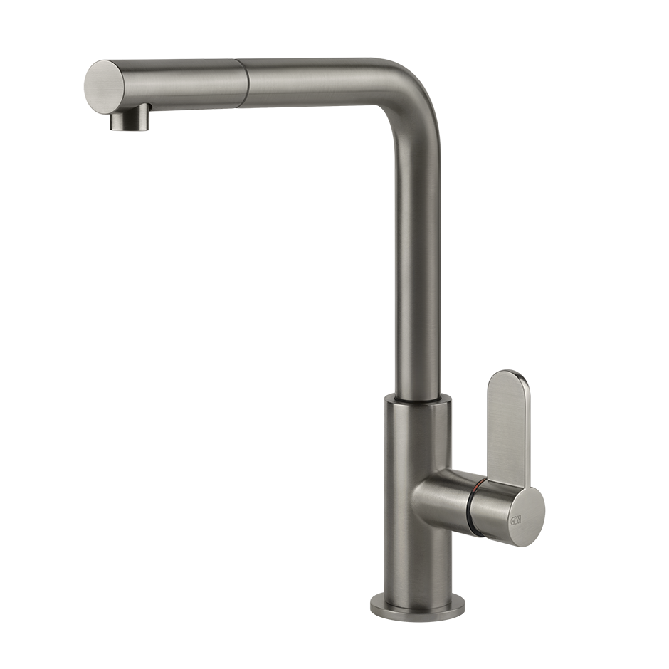 Gessi Acciaio keukenmengkraan met L-uitloop en uittrekbare handdouche Staal Geborsteld