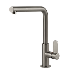 Gessi Acciaio keukenmengkraan met L-uitloop en uittrekbare handdouche Staal Geborsteld
