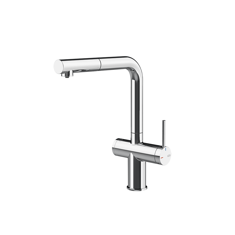 Gessi Inedito filterwaterkraan met L-uitloop en uittrekbare handdouche Chroom