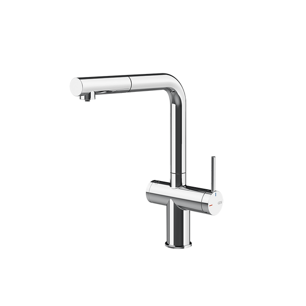 Gessi Inedito filterwaterkraan met L-uitloop en uittrekbare handdouche Chroom