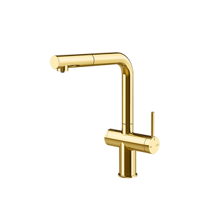 Gessi Inedito filterwaterkraan met L-uitloop en uittrekbare handdouche Goud