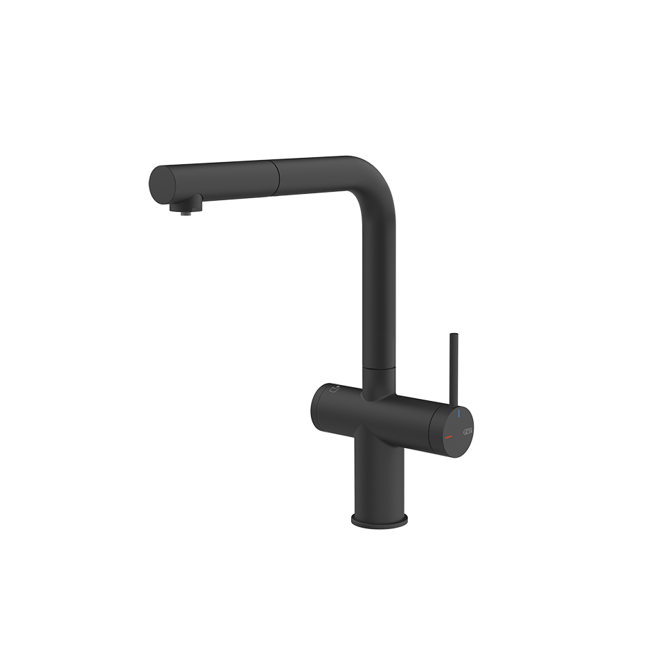 Gessi Inedito filterwaterkraan met L-uitloop en uittrekbare handdouche Mat Zwart