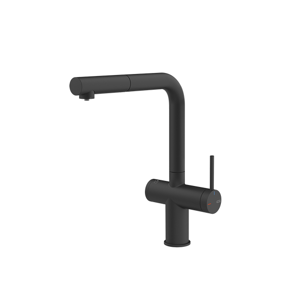 Gessi Inedito filterwaterkraan met L-uitloop en uittrekbare handdouche Mat Zwart