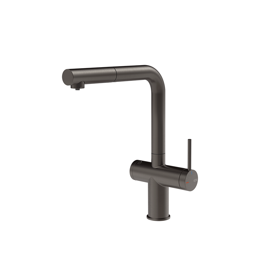 Gessi Inedito filterwaterkraan met L-uitloop en uittrekbare handdouche Zwart Metaal Geborsteld
