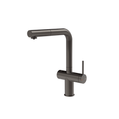 Gessi Inedito filterwaterkraan met L-uitloop en uittrekbare handdouche Zwart Metaal Geborsteld