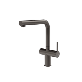 Gessi Inedito filterwaterkraan met L-uitloop en uittrekbare handdouche Zwart Metaal Geborsteld