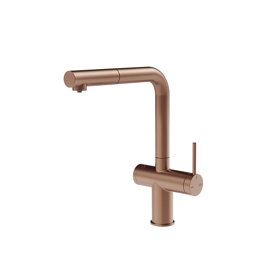 Gessi Inedito filterwaterkraan met L-uitloop en uittrekbare handdouche Geborsteld Koper