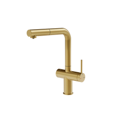 Gessi Inedito filterwaterkraan met L-uitloop en uittrekbare handdouche Geborsteld Goud