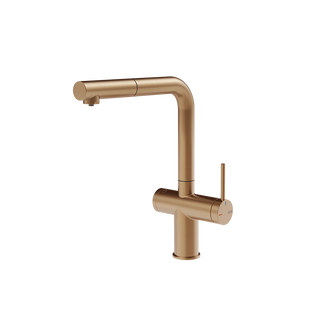 Gessi Inedito filterwaterkraan met L-uitloop en uittrekbare handdouche Warm Brons Geborsteld