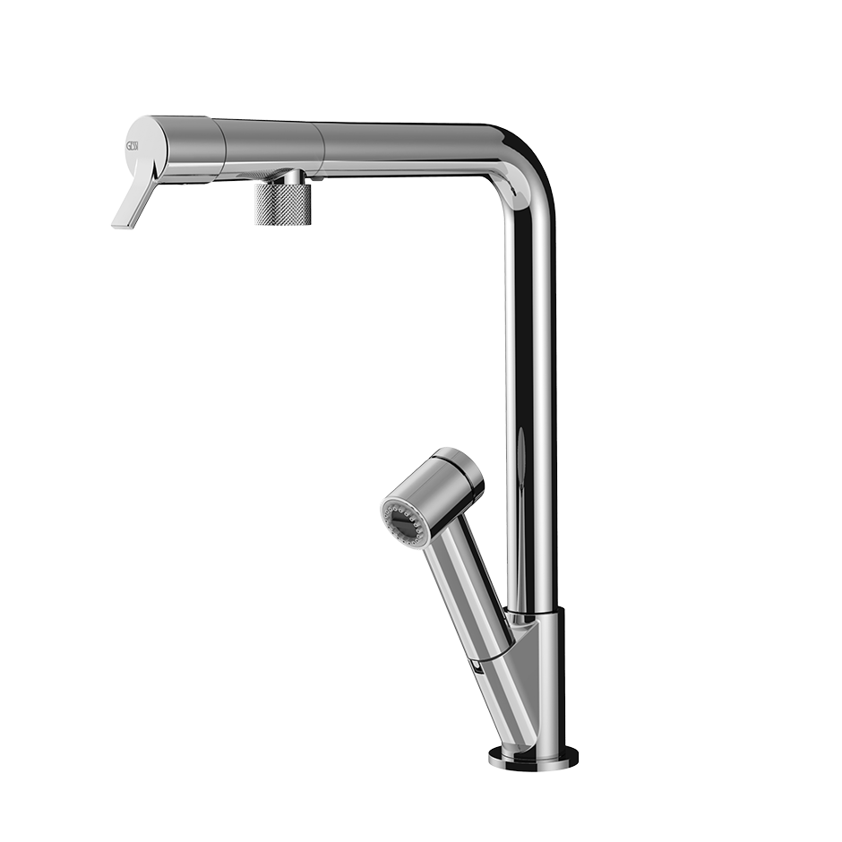 Gessi Fisso keukenmengkraan met L-uitloop en uittrekbare 2-straals handdouche Chroom