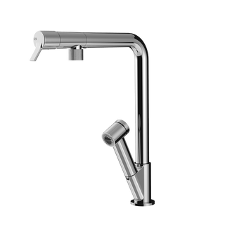 Gessi Fisso keukenmengkraan met L-uitloop en uittrekbare 2-straals handdouche Chroom