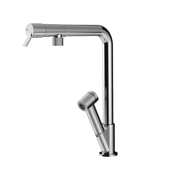 Gessi Fisso keukenmengkraan met L-uitloop en uittrekbare 2-straals handdouche Chroom