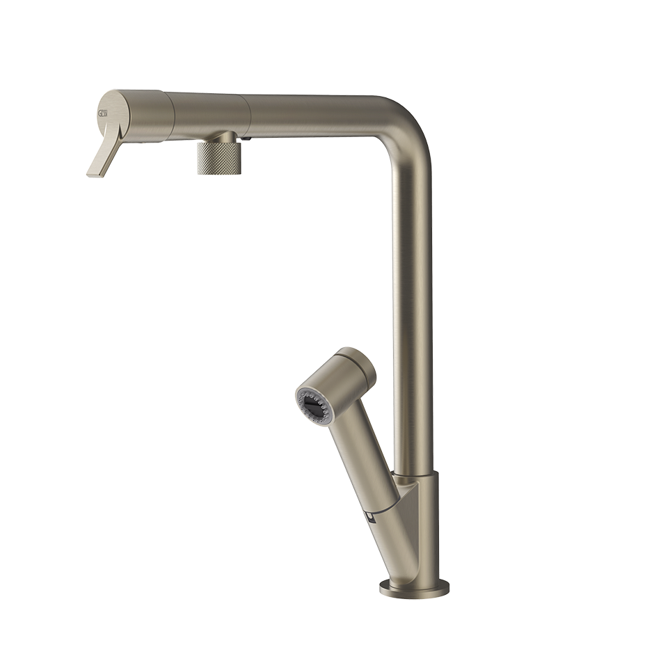 Gessi Fisso keukenmengkraan met L-uitloop en uittrekbare 2-straals handdouche Finox
