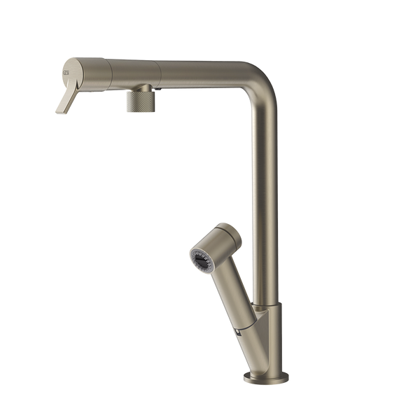 Gessi Fisso keukenmengkraan met L-uitloop en uittrekbare 2-straals handdouche Finox