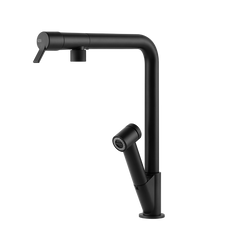 Gessi Fisso keukenmengkraan met L-uitloop en uittrekbare 2-straals handdouche Mat Zwart