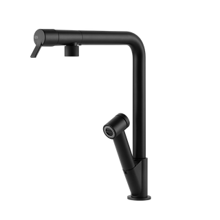 Gessi Fisso keukenmengkraan met L-uitloop en uittrekbare 2-straals handdouche Mat Zwart