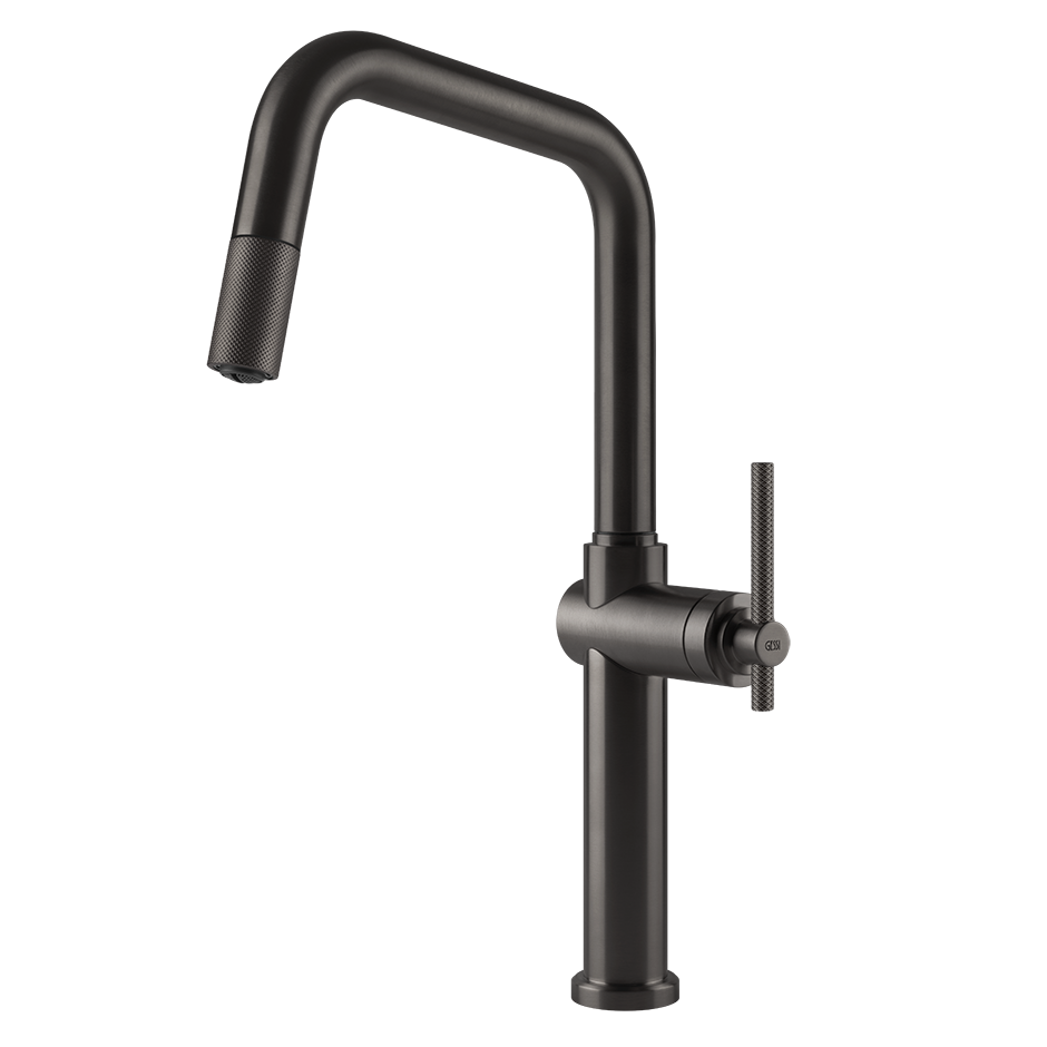 Gessi Habito keukenmengkraan met U-uitloop en uittrekbare handdouche Zwart Metaal Geborsteld