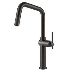 Gessi Habito keukenmengkraan met U-uitloop en uittrekbare handdouche Zwart Metaal Geborsteld