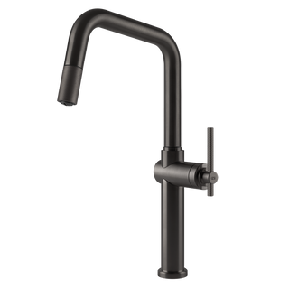 Gessi Habito keukenmengkraan met U-uitloop en uittrekbare handdouche Zwart Metaal Geborsteld