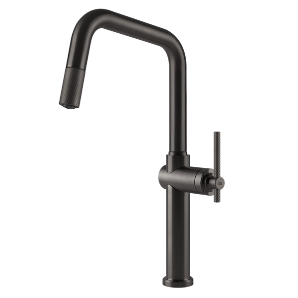 Gessi Habito keukenmengkraan met U-uitloop en uittrekbare handdouche Zwart Metaal Geborsteld