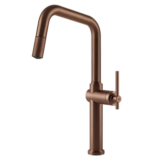 Gessi Habito keukenmengkraan met U-uitloop en uittrekbare handdouche Geborsteld Koper