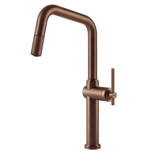 Gessi Habito keukenmengkraan met U-uitloop en uittrekbare handdouche Geborsteld Koper