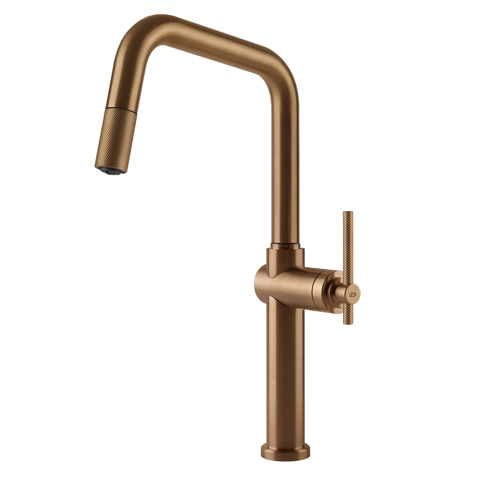 Gessi Habito keukenmengkraan met U-uitloop en uittrekbare handdouche Warm Brons Geborsteld