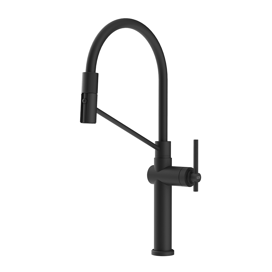 Gessi Habito semi-professionele keukenmengkraan met uittrekbare 2-straals handdouche Mat Zwart