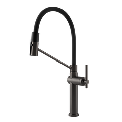 Gessi Habito semi-professionele keukenmengkraan met uittrekbare 2-straals handdouche Zwart Metaal Geborsteld