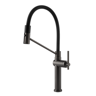 Gessi Habito semi-professionele keukenmengkraan met uittrekbare 2-straals handdouche Zwart Metaal Geborsteld