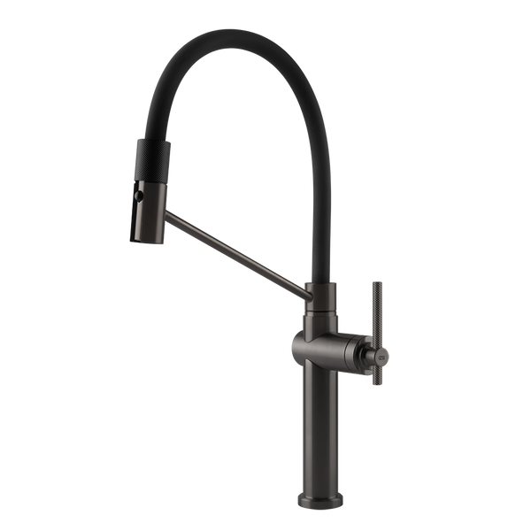 Gessi Habito semi-professionele keukenmengkraan met uittrekbare 2-straals handdouche Zwart Metaal Geborsteld