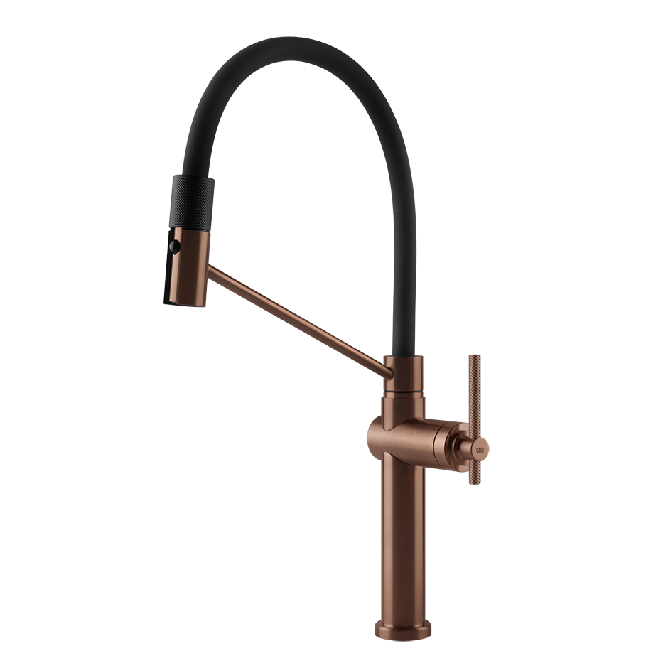 Gessi Habito semi-professionele keukenmengkraan met uittrekbare 2-straals handdouche Geborsteld Koper