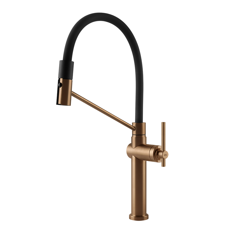 Gessi Habito semi-professionele keukenmengkraan met uittrekbare 2-straals handdouche Warm Brons Geborsteld