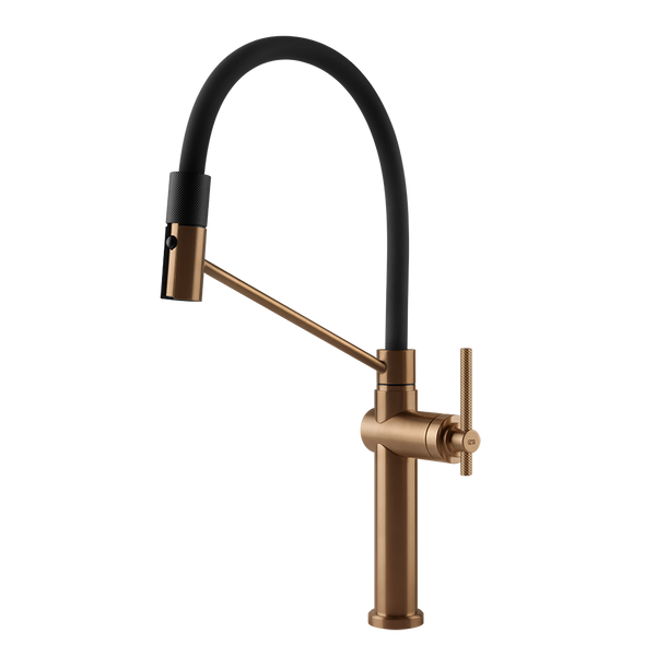 Gessi Habito semi-professionele keukenmengkraan met uittrekbare 2-straals handdouche Warm Brons Geborsteld