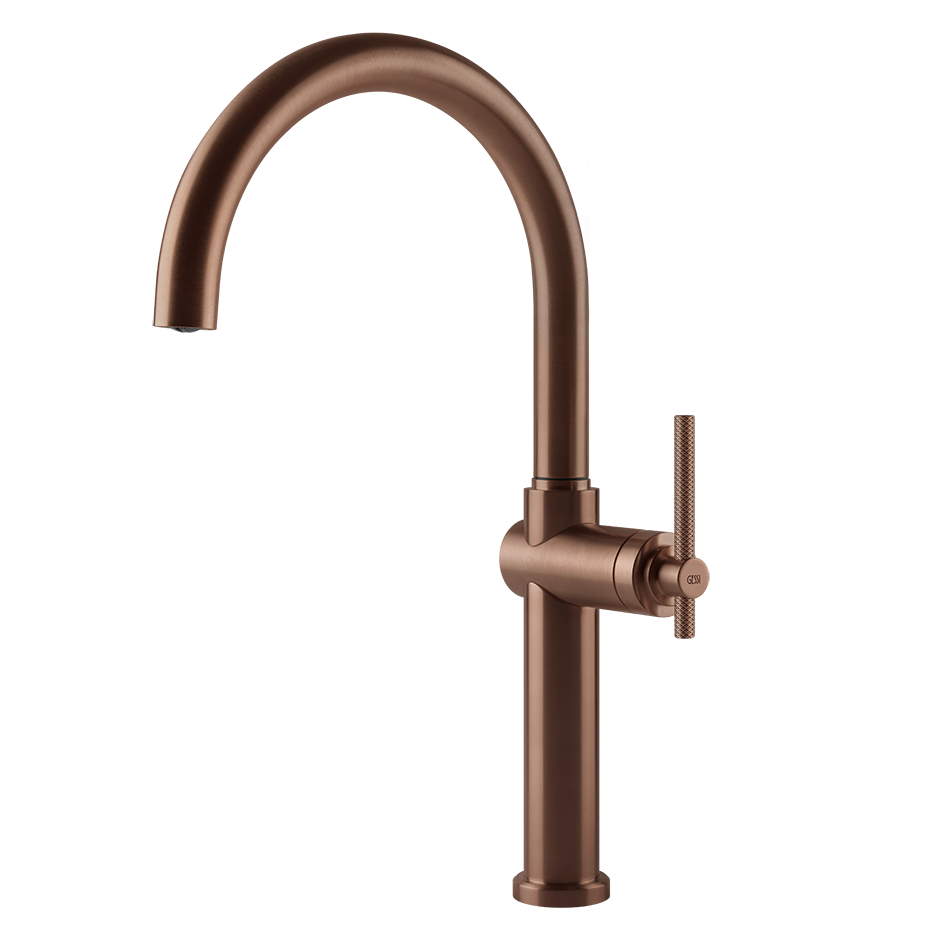 Gessi Habito keukenmengkraan met gebogen uitloop Geborsteld Koper