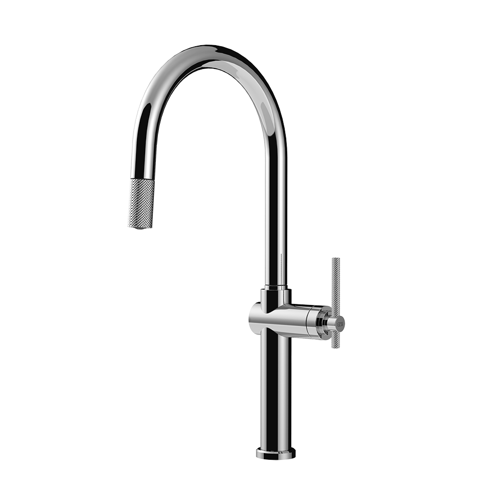 Gessi Habito keukenmengkraan met gebogen uitloop en uittrekbare handdouche Chroom