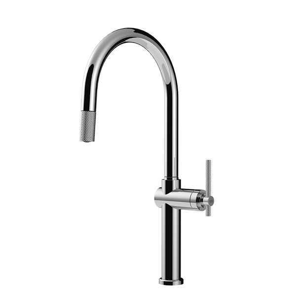 Gessi Habito keukenmengkraan met gebogen uitloop en uittrekbare handdouche Chroom