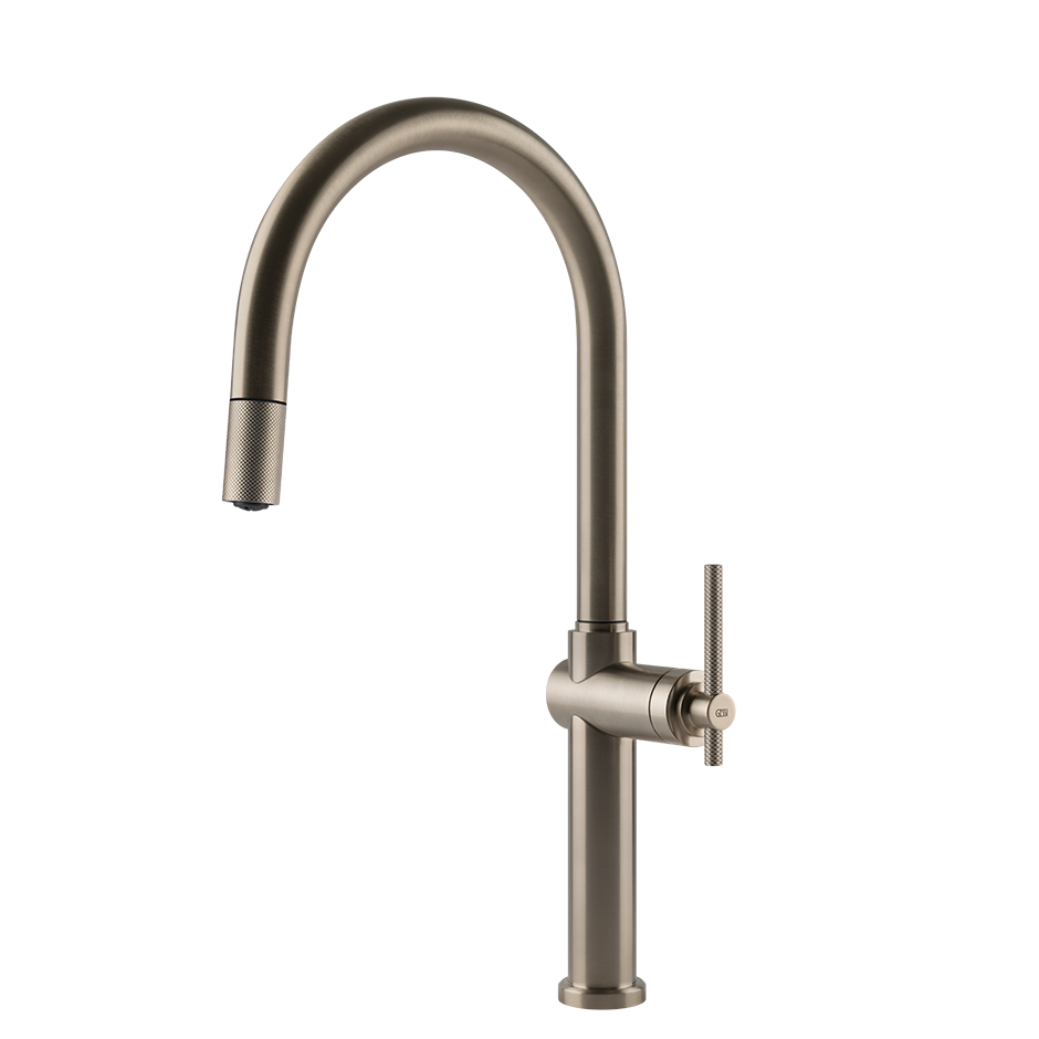 Gessi Habito keukenmengkraan met gebogen uitloop en uittrekbare handdouche Finox