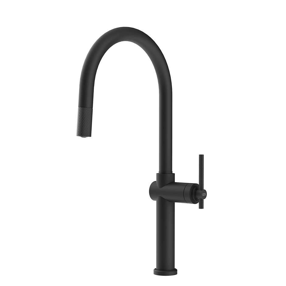 Gessi Habito keukenmengkraan met gebogen uitloop en uittrekbare handdouche Mat Zwart