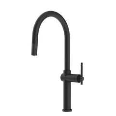 Gessi Habito keukenmengkraan met gebogen uitloop en uittrekbare handdouche Mat Zwart